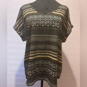 Pink Rose Geometric Black and Tan Blouse